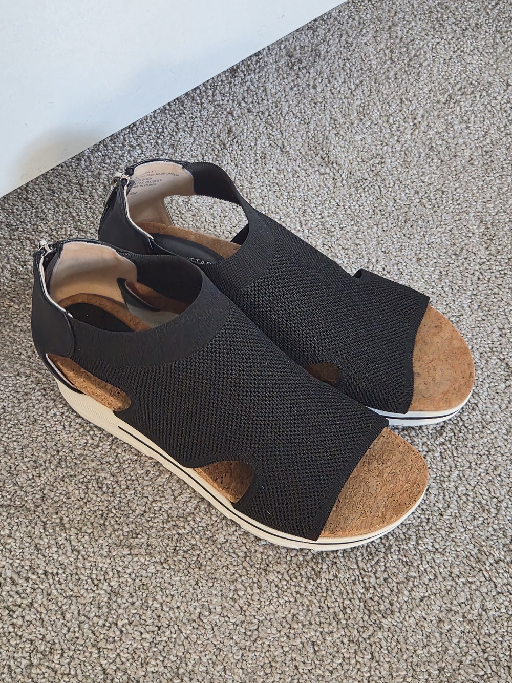Adrienne Vittadini Black Knit Cork Wedge Sandals Slip-On for Women Size 9.5